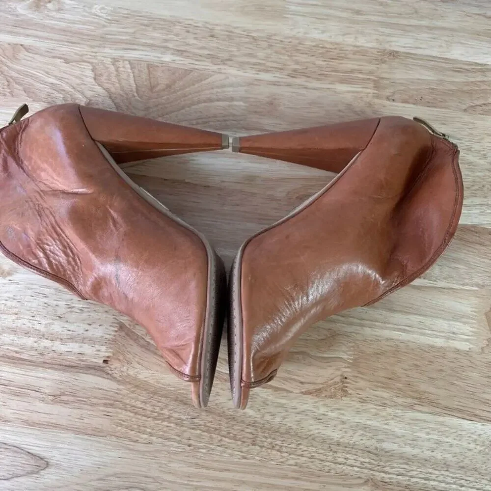 Vince Camuto Booties Womens Ambers Soft Leather Peep Toe Back Zipper Cone Heels
